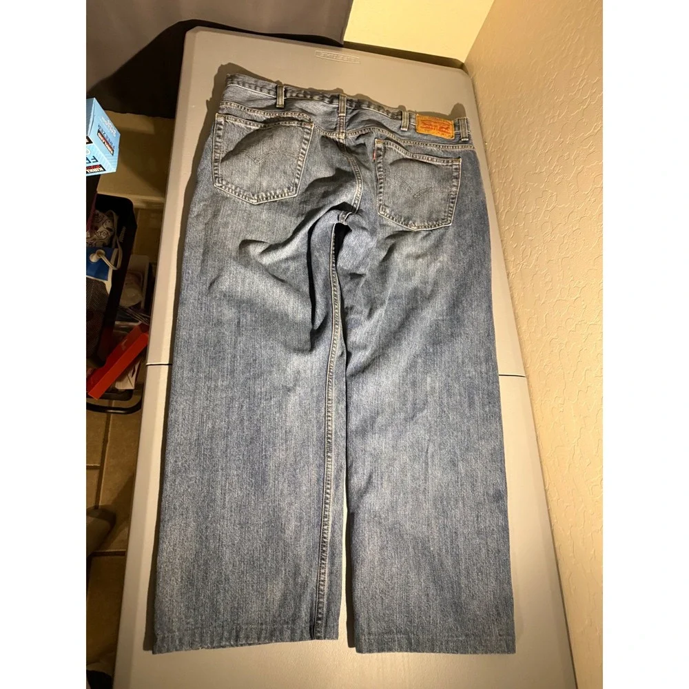 Levis 569 Loose Straight Jeans Mens 38x26 Medium Wash Blue Denim Hemmed H0606
